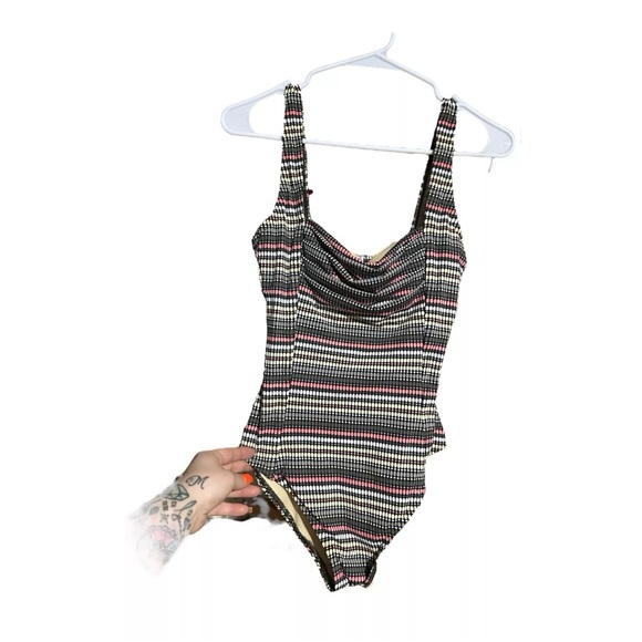 CALVIN KLEIN size 4 blue, pink, black geometric padded one-piece SWIM SUIT - Picture 2 of 4